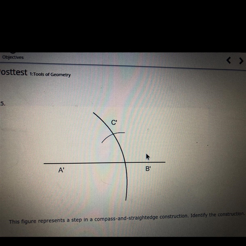 A perpendicular bisector A congruent angle Congruent line segment Angel bisector-example-1