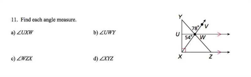 PLEASE HELP ASAP!!!!!! WORTH 90 POINTS Find each angle measure-example-1