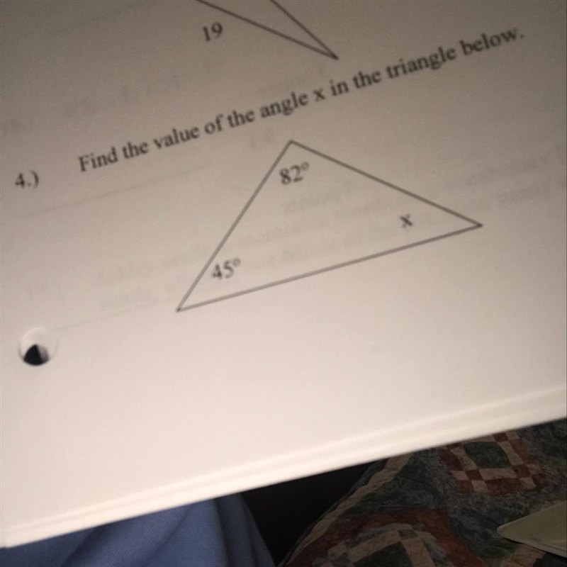 Find the value of the angle x in the triangle below-example-1