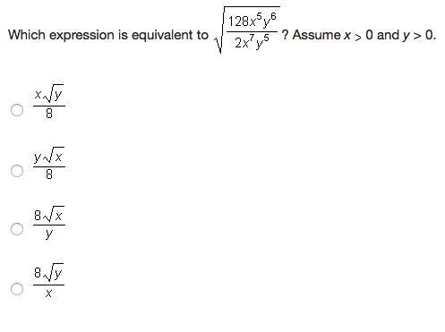 Which expression is equivalent to? Assume x 0 and y > 0. algebra II engenuity-example-1