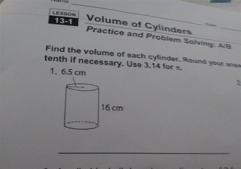 Find the volume of each cylinder round to the nearest tenth use 3.14 ​-example-1