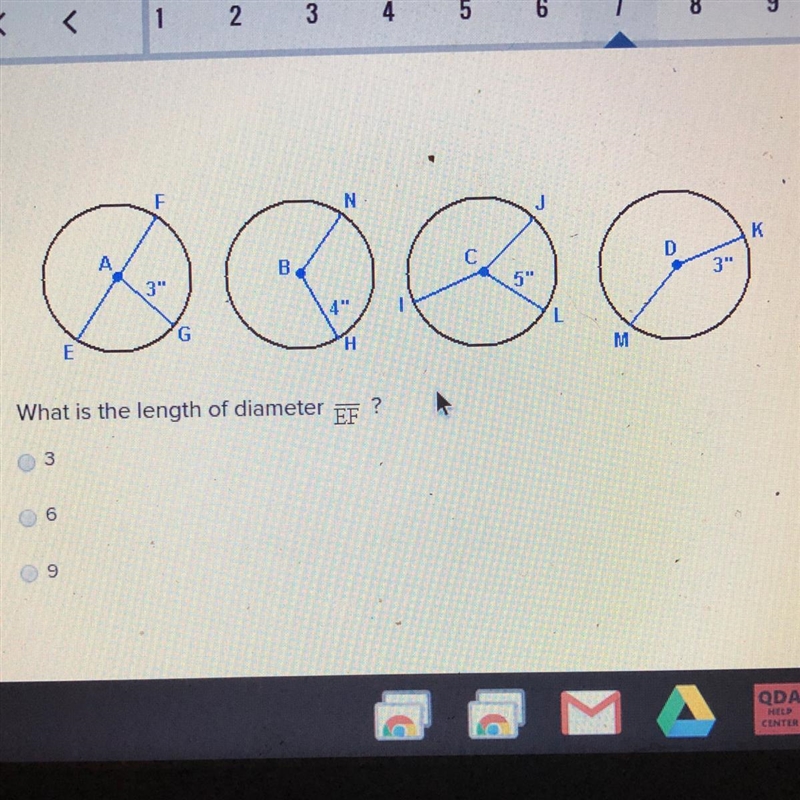 What is the length of diameter EF? 3 6 9-example-1