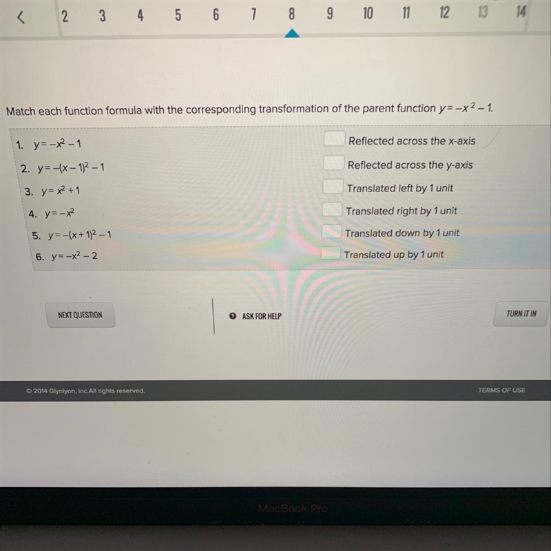 Please match each function formula with the corresponding transformation of the parent-example-1