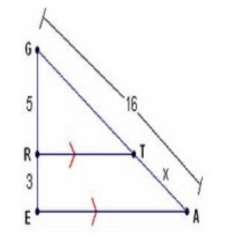 Using the diagram on the right, find the length of GT and TA.-example-1