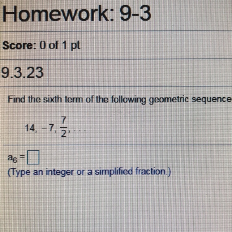 Find the sixth term of the following geometric sequence.-example-1