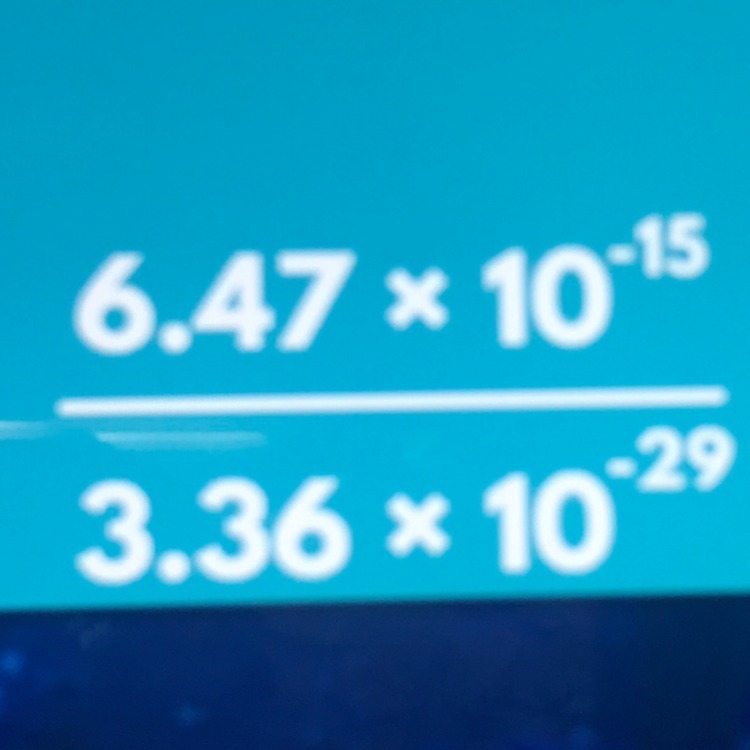 Which calculator correctly shows the quotient of 6.47x10^-15/3.36x10^-29 a. 1.92559524e-example-1