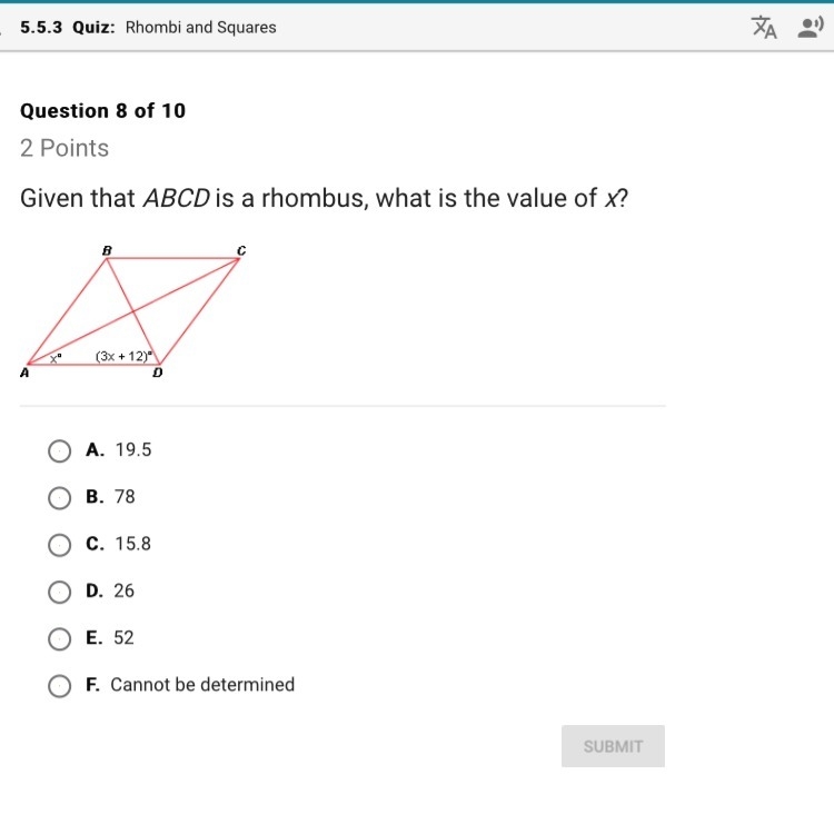 Given that abcd is a rhombus, what is the value of x?-example-1