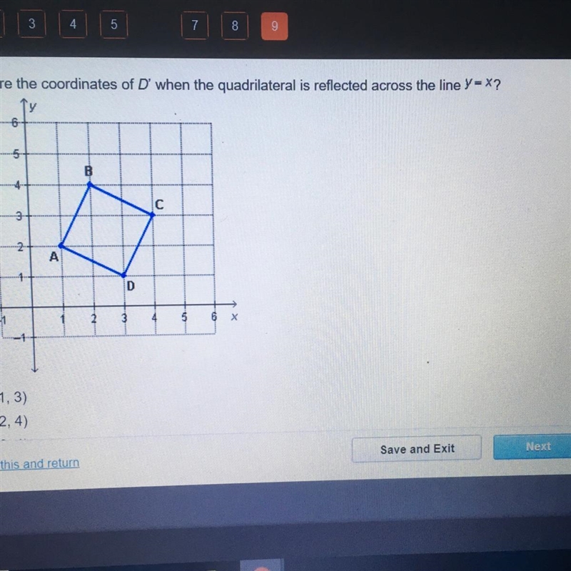 What are the coordinates of D’ when the quadrilateral is reflected across the line-example-1