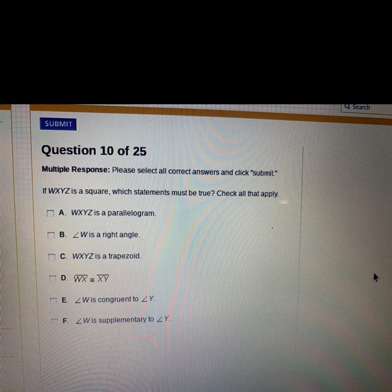 If WXYZ is a square, which statements must be true? Check all that apply-example-1