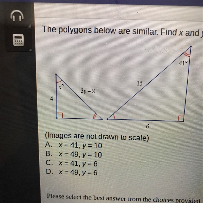 The Polygons below are similar find the value of x and y-example-1