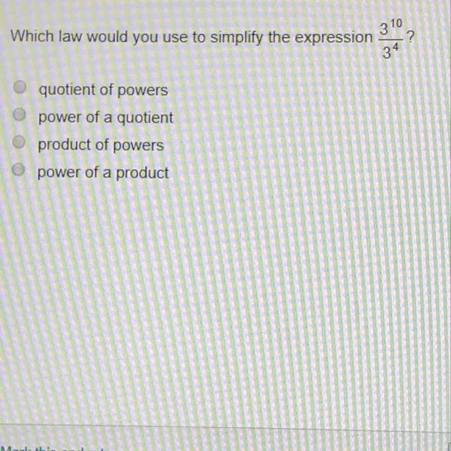 Which expression is equivalent to 3^10/3^4-example-1