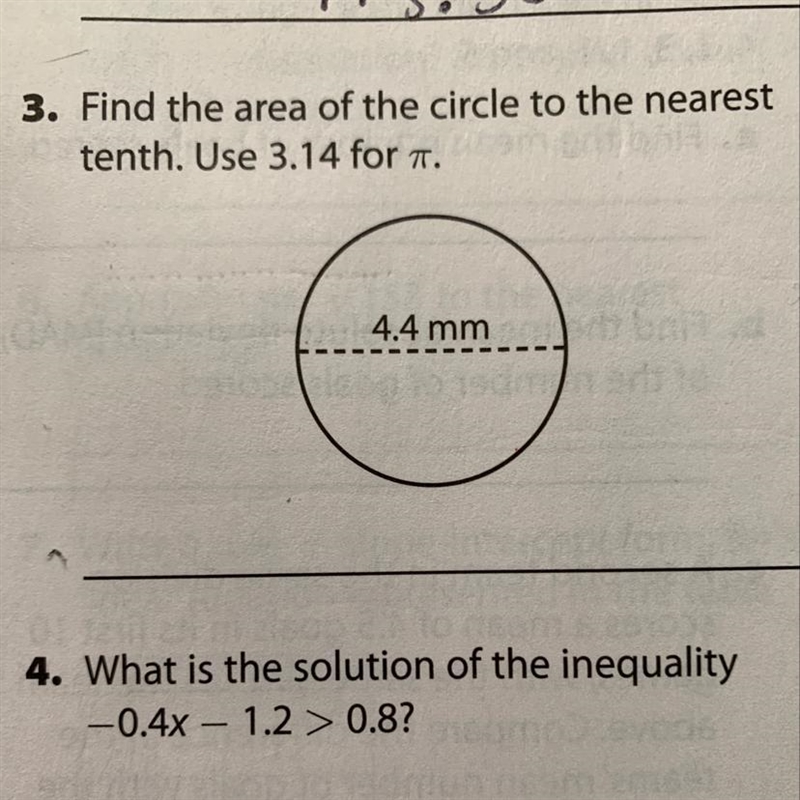 To find the area of the circle to the nearest tenth. Use 3.14 for pi-example-1