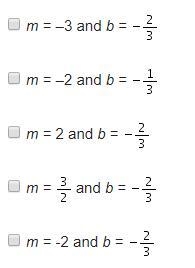 Which values of m and b will create a system of equations with no solution? Select-example-3