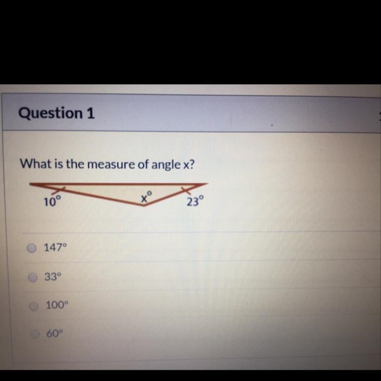 What is the measure of angle X ? A. 147 B. 33 C. 100 D. 60-example-1