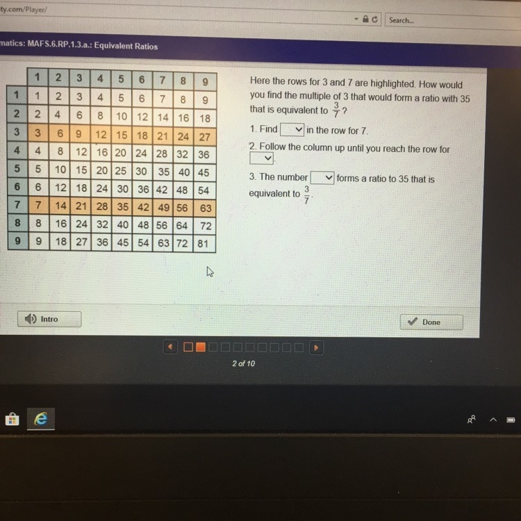 How would you find the multiple of 3 that would form a ratio with 35 that is equivalent-example-1