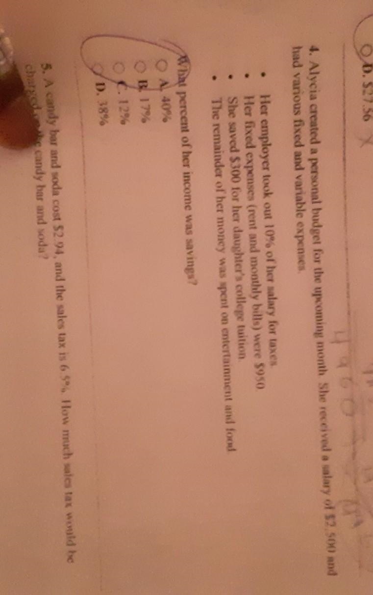 What percent of her income was savings ?​-example-1