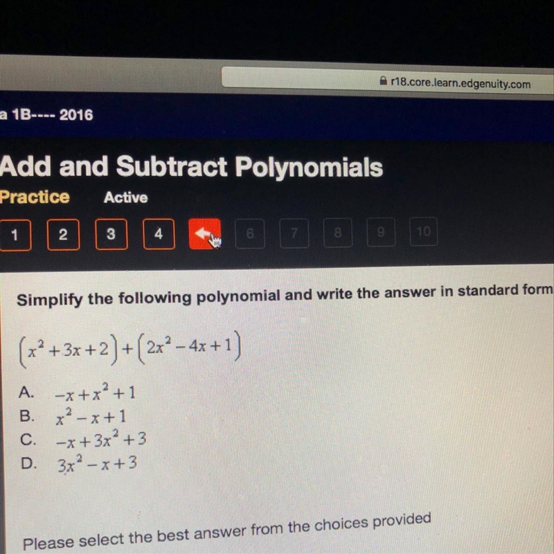 Simplify the following polynomial and write the answer in standard form.-example-1