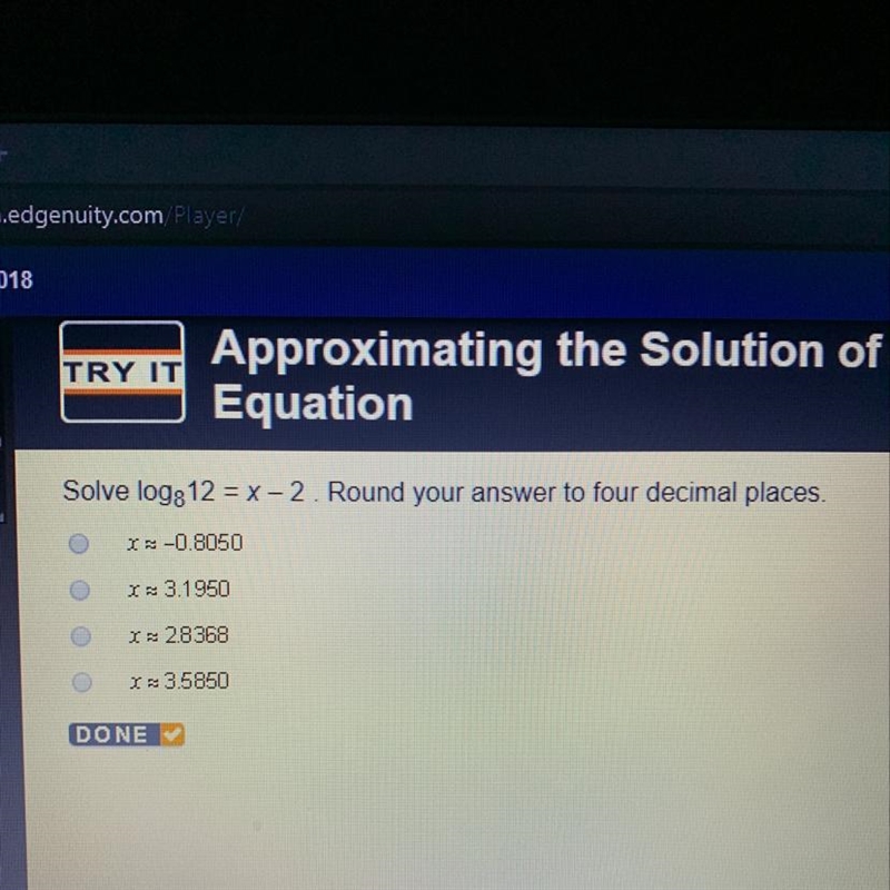 Solve log8 12=x-2. Round your answer to four decimal places.-example-1