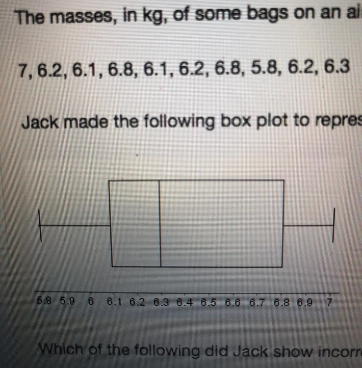 Question 8/Multiple Choice Worth 5 points) (06.02 MC) The masses, in kg, of some bags-example-1