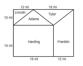 * ANSWER QUICK PLEASE :)* The map shows the dimensions of five counties in a Midwestern-example-1