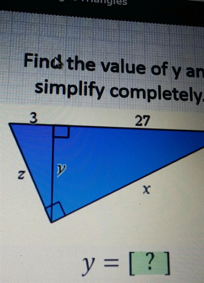 Find the value of y and simplify completely. y = ?​-example-1