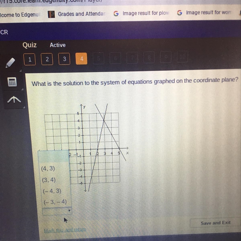 The solution to the given system of equations graphed on the coordinate plane?-example-1