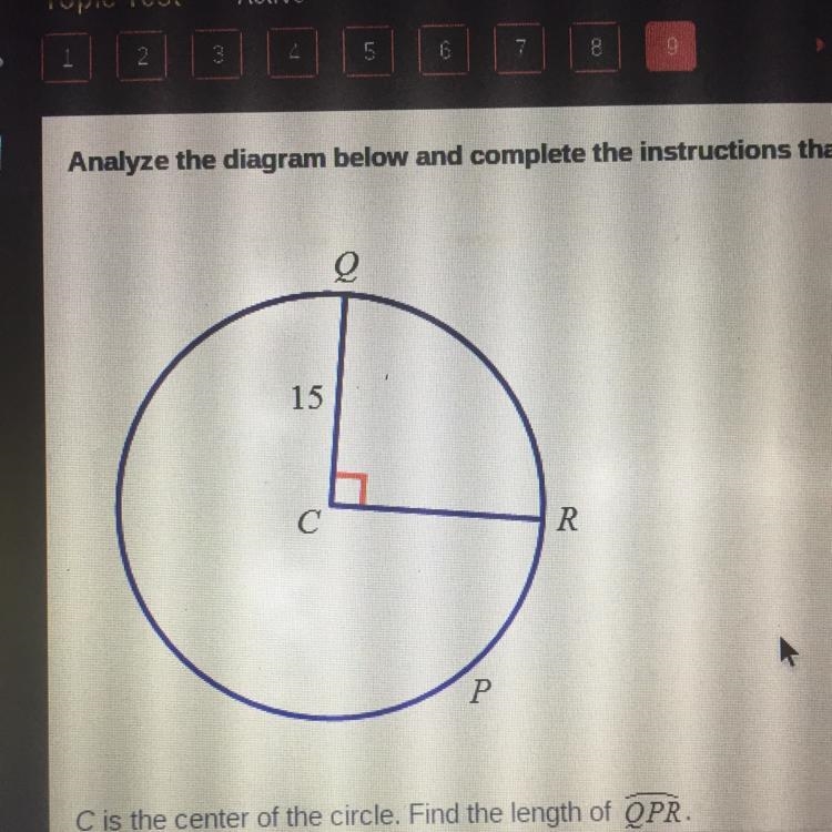 C is the center of the circle. Find the length of QPR-example-1