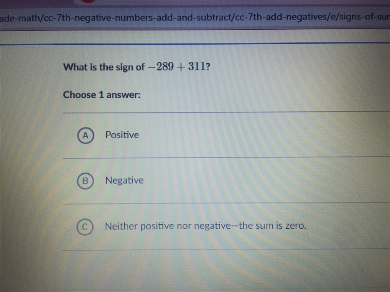 What the sign of -289+311-example-1