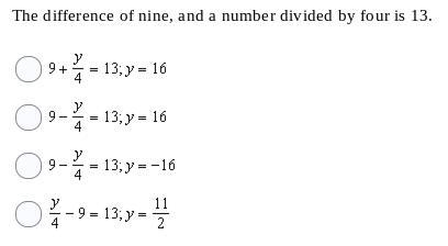 Translate each sentence into an equation. Then find each number. The difference of-example-1