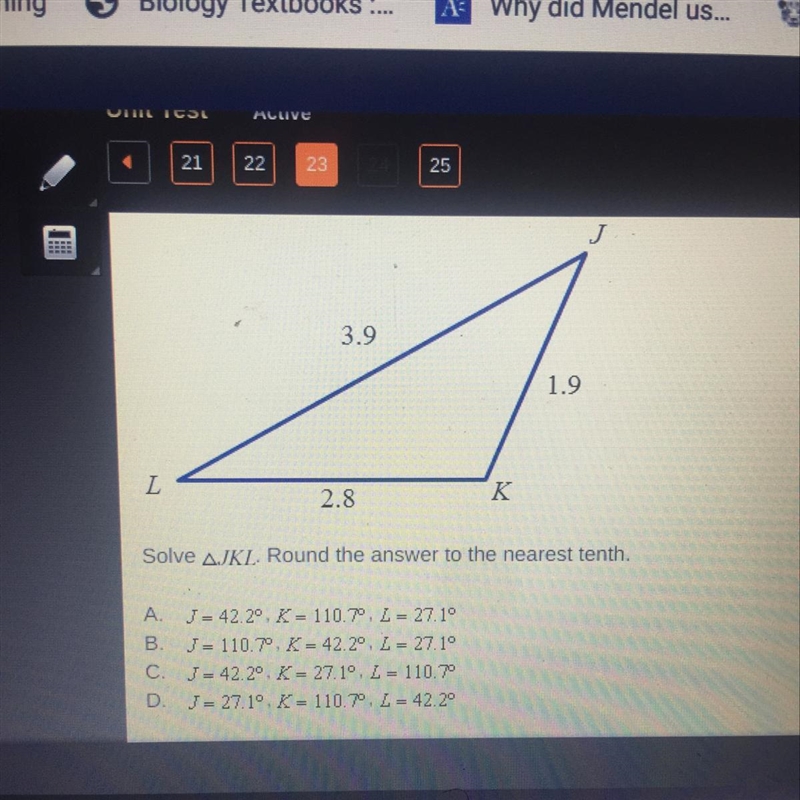 HURRY I NEED HELP!!! Solve triangle JKL round to the answer to the nearest tenth-example-1