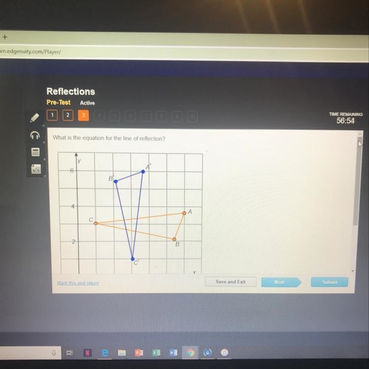 PLEASE HELP IMMEDIATELY What is the equation for the line of reflection? Answers: X-example-1