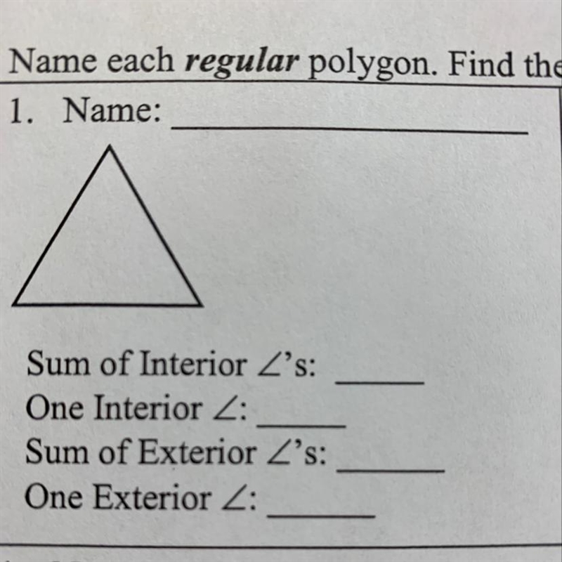 Name each regular polygon. Find the measure the indicated angles-example-1