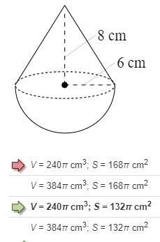 Find the volume and surface area of the composite figure. Give your answer in terms-example-1