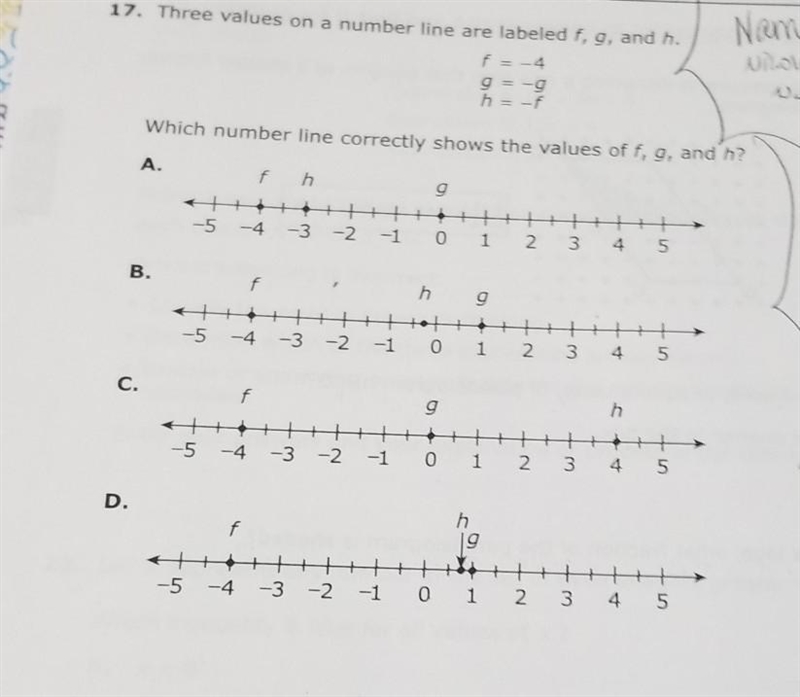 Three values on a number line are labeled F, G, and H . Which number line correctly-example-1