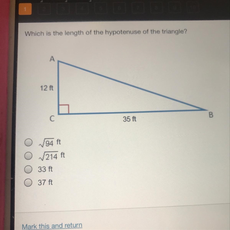 What is the length of the hypotonic the triangle ?-example-1