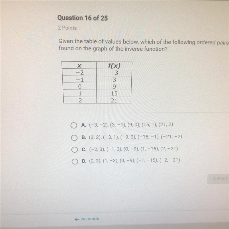 given the table of values below, which of the following ordered pairs are found on-example-1