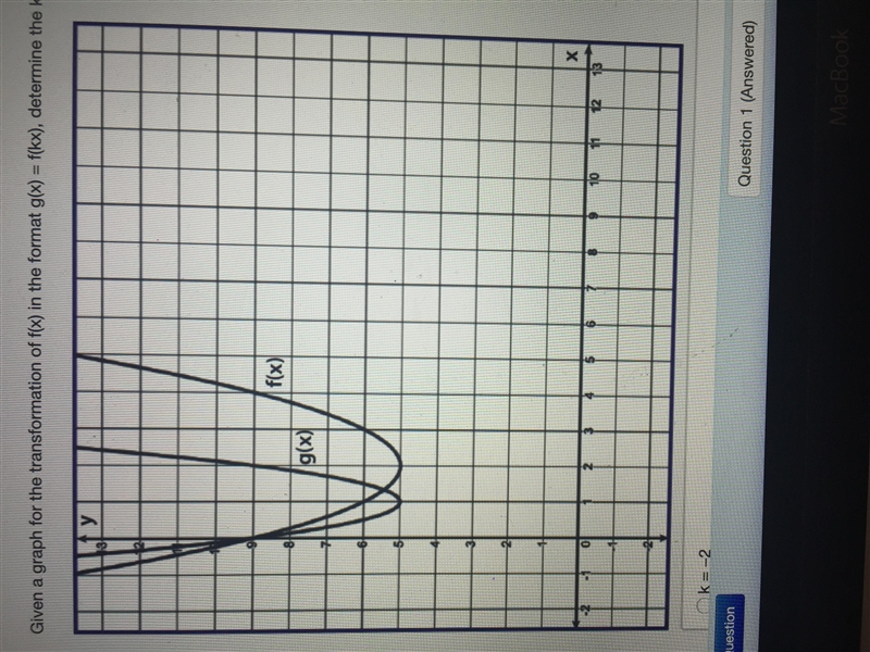 Given a graph for the transformation of f(x) in the format g(x) = f(kx), determine-example-1