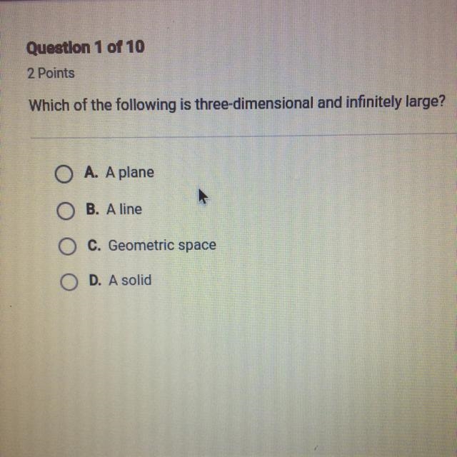 Which of the following is three-dimensional and infinitely large?-example-1