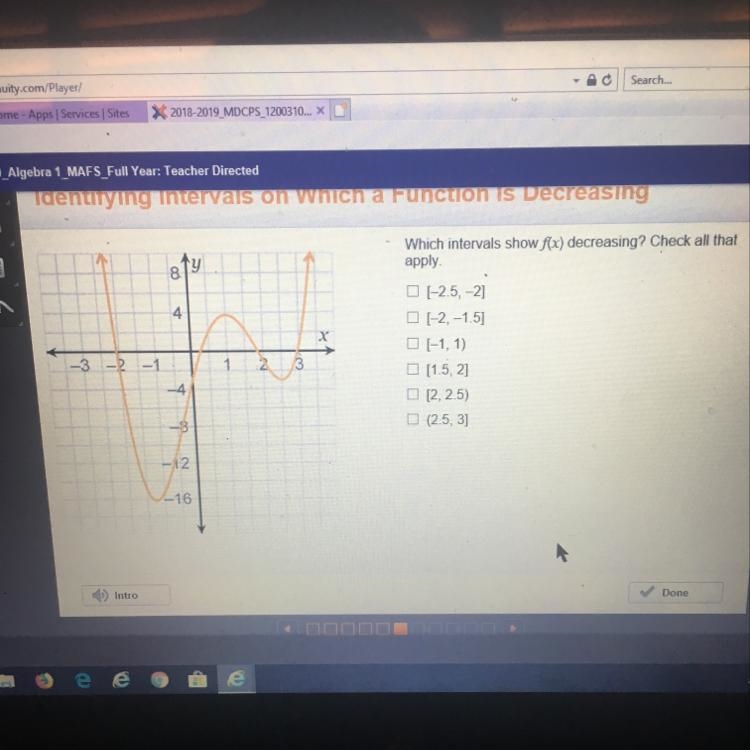 Which intervals show f(x) decreasing?check all that apply-example-1