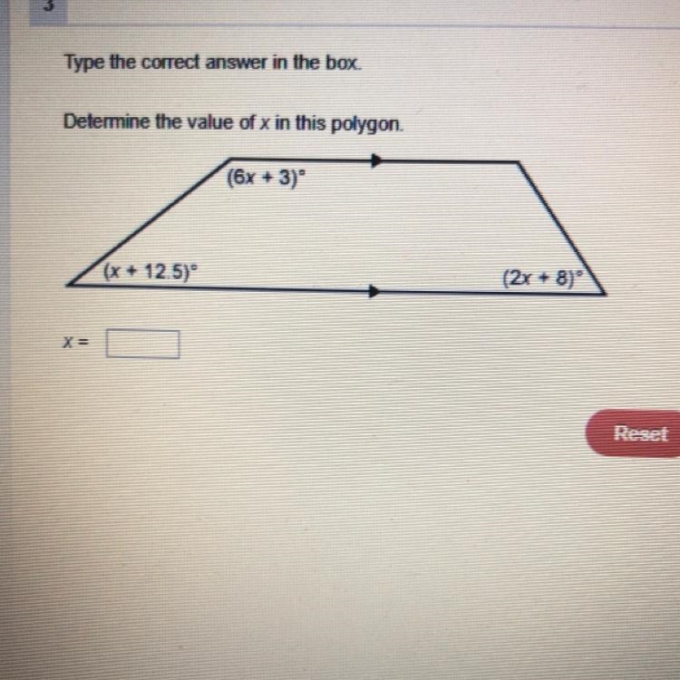 Determine the value of x in this polygon.-example-1