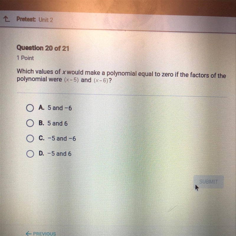 Which values of x would make a polynomial equal to zero if the factors of the polynomial-example-1