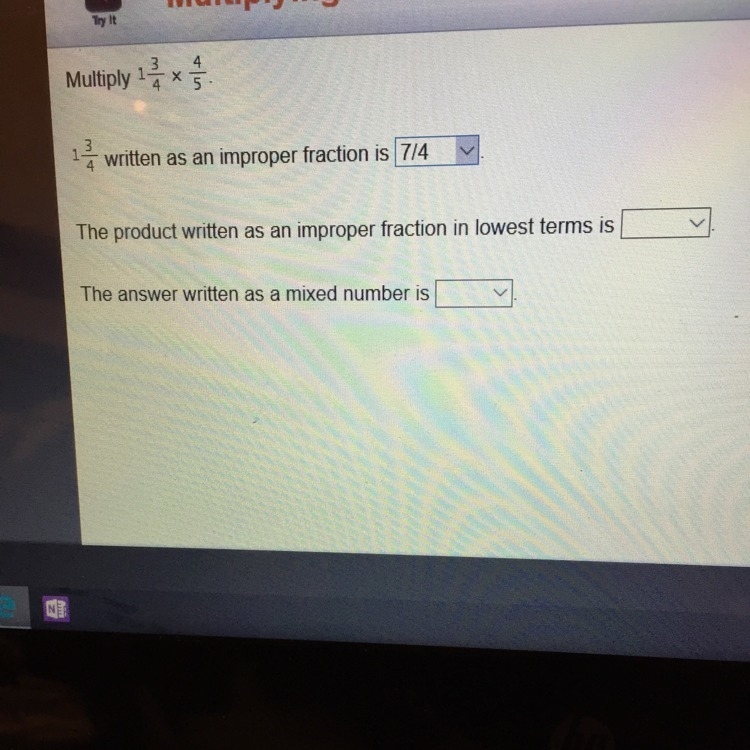 The product written as an improper fraction in lowest terms is-example-1