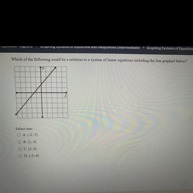 A.(-2,3) B.(1,4) C.(3,0) D.(-5,-4)-example-1