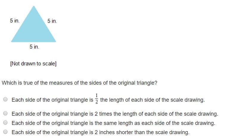 The triangle represents a scale drawing that was created by using a scale factor of-example-1