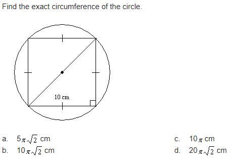 Please help! Find the exact circumference of the circle.-example-1