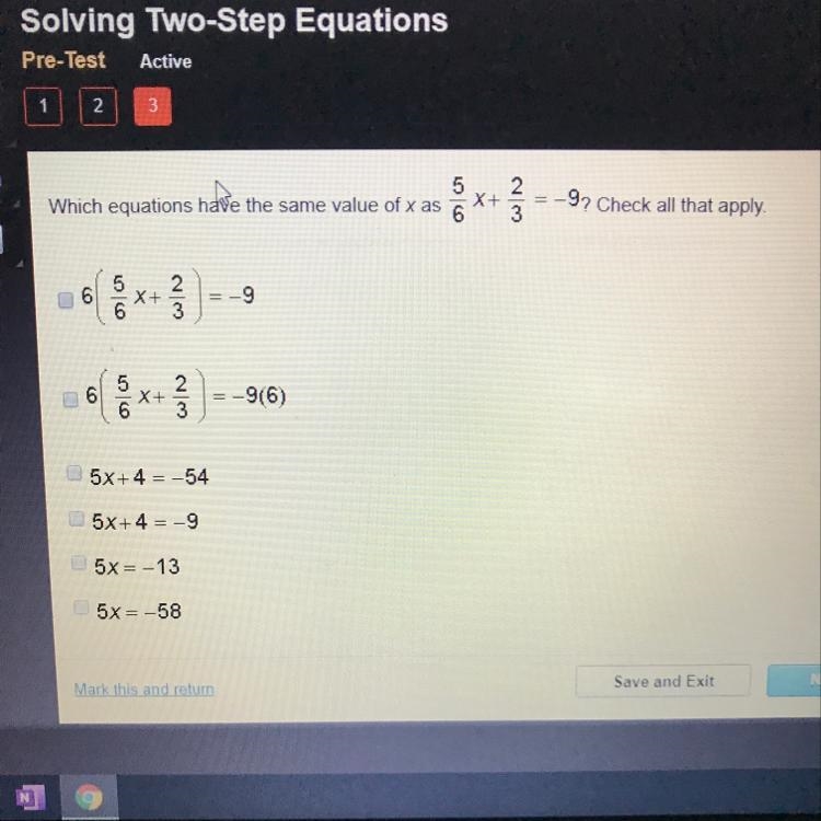 Which equations have the same value of x as 5/6 x + 2/3 ? Check all that apply.-example-1