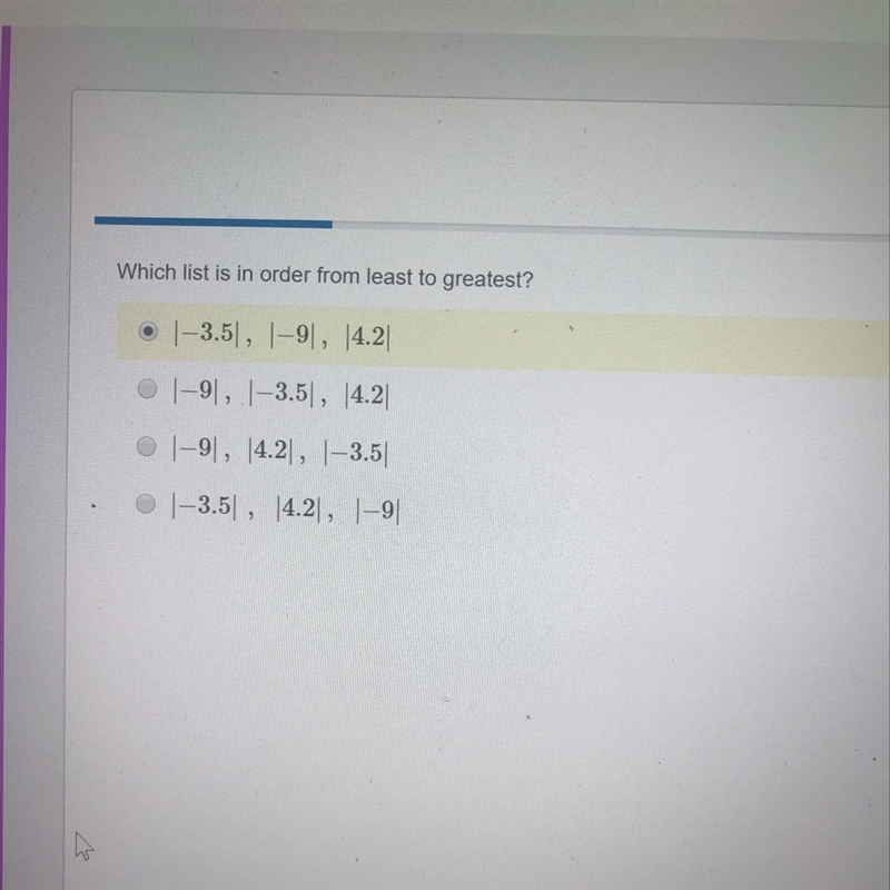 HELP ASAP Which list is in order from least to greatest-example-1