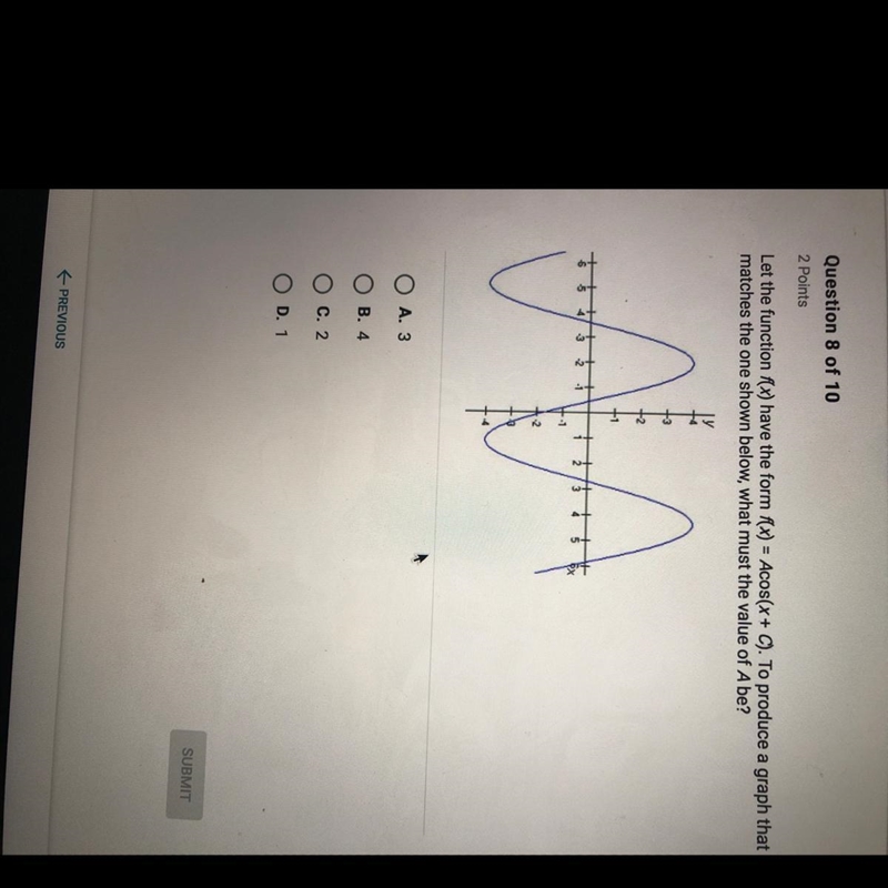 Let the function f(x) have the form fx) = Acos(x+C). To produce a graph that matches-example-1