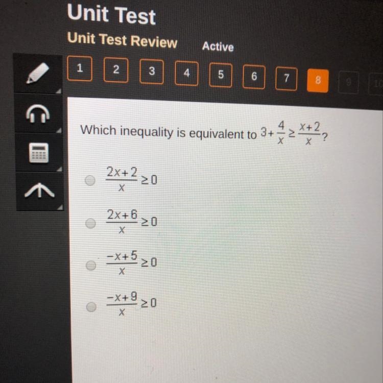 Which inequality is equivalent to 3+4/x>=x+2/x-example-1