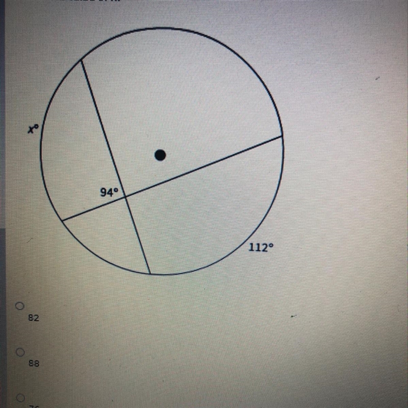 Find the value of x. Answer options: 82, 88, 76, 94-example-1